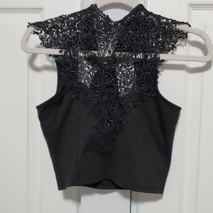 Black lace open back with tie crop top size small